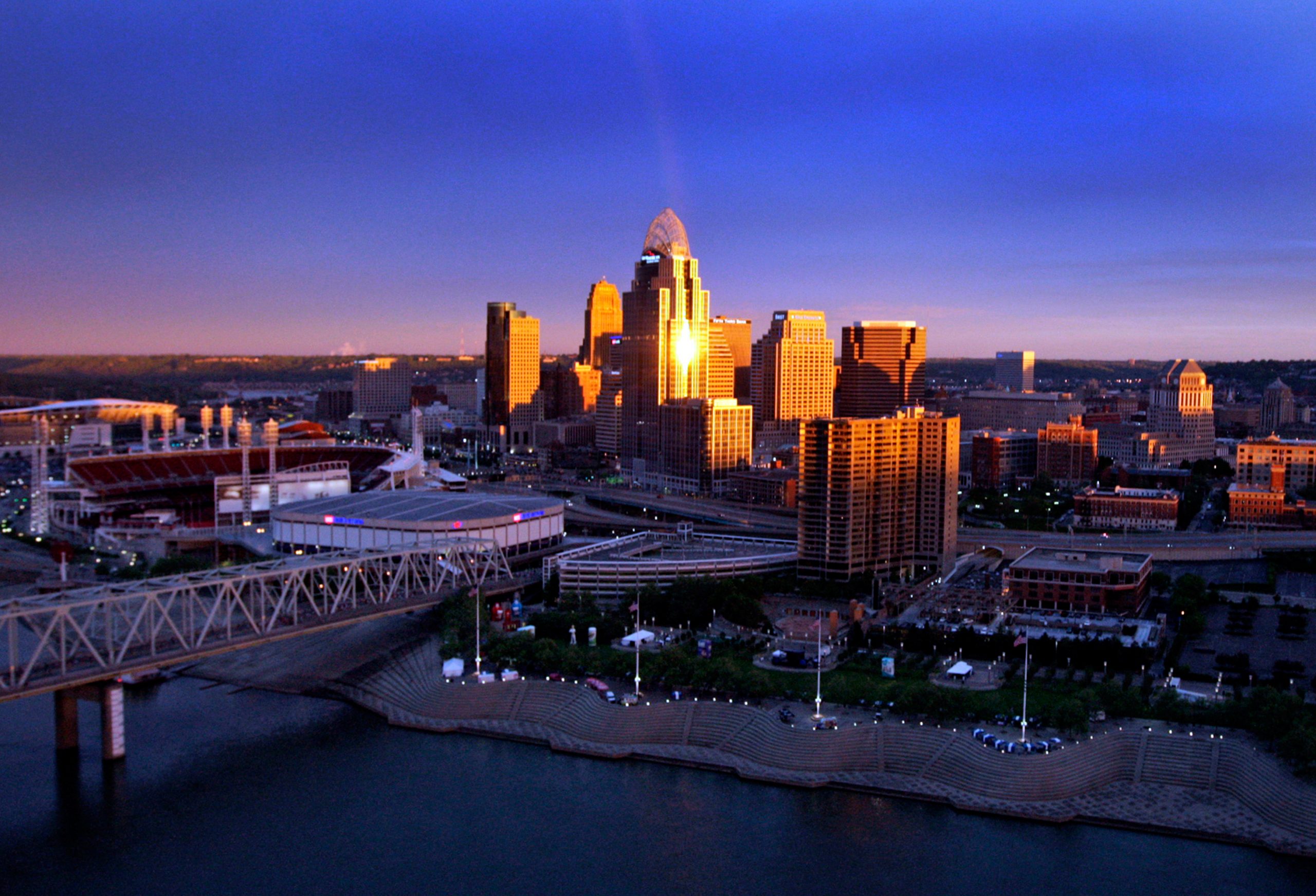 morning sunset over downtown Cincinnati