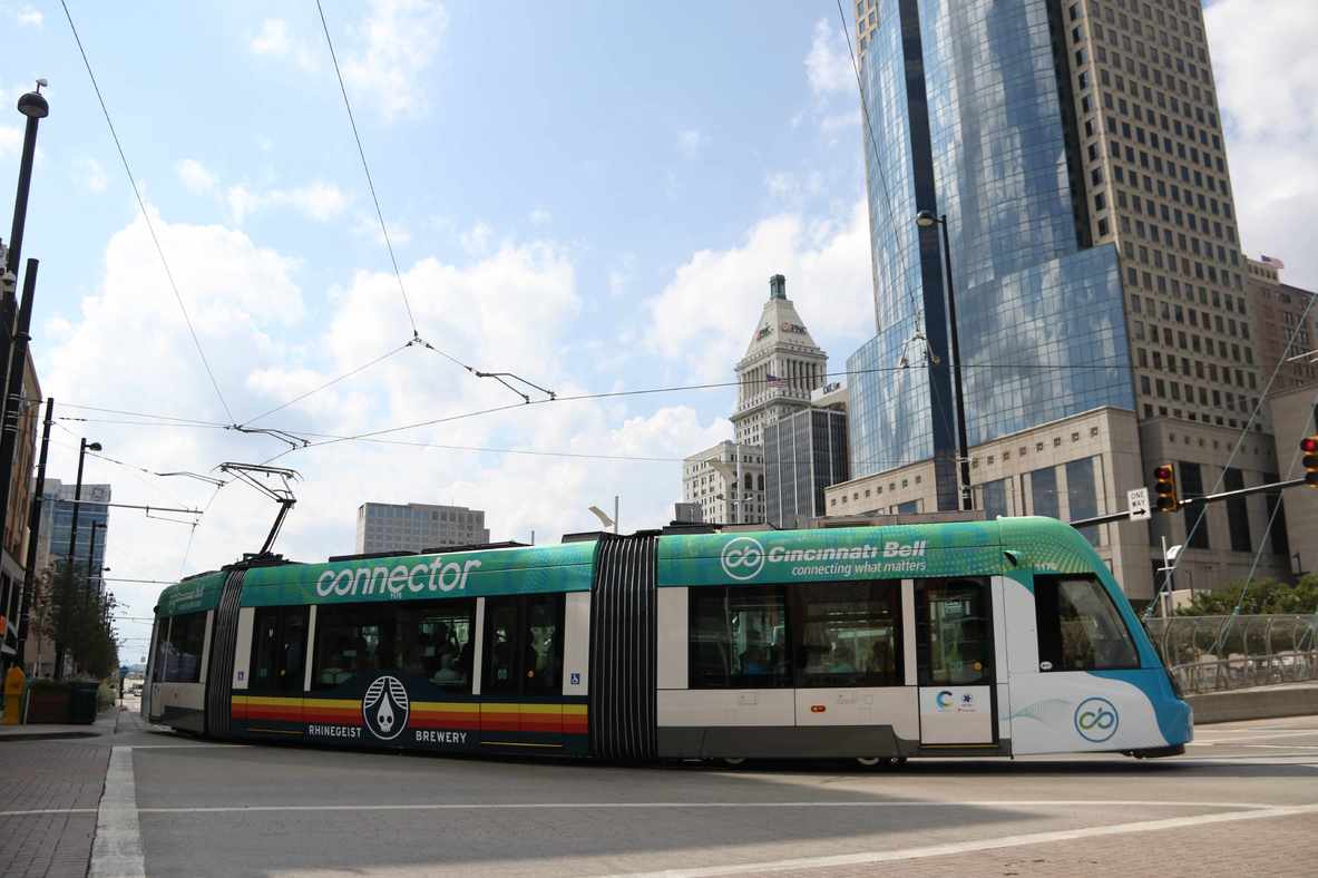 Cincinnati Bell Connector driving through downtown