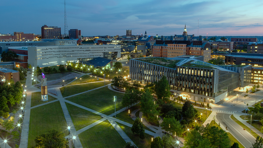 University of Cincinnati campus at twilight