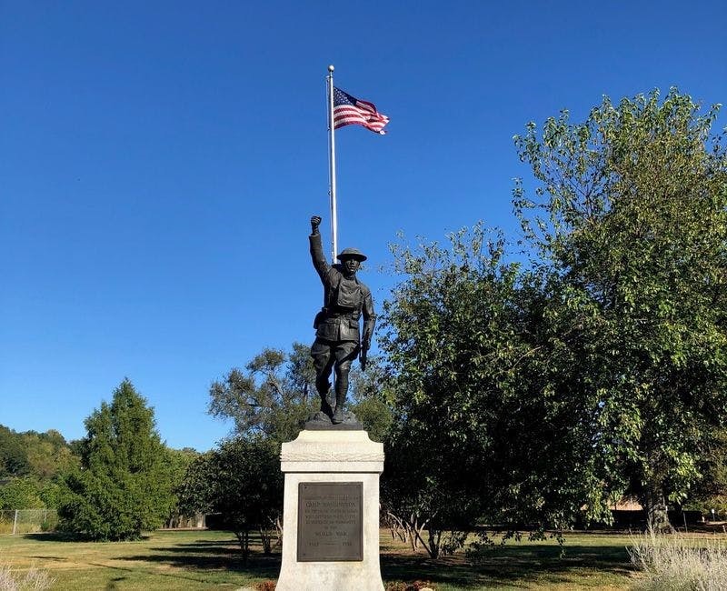 veterans memorial in front of an american flag 