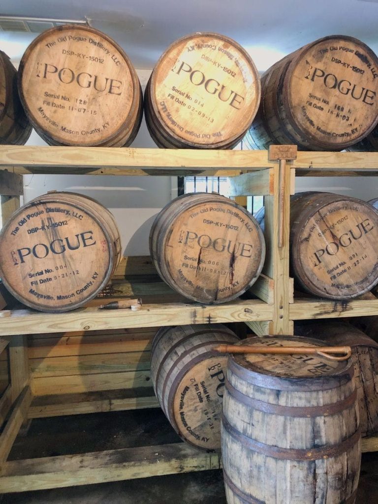 barrels in storage at Old Pogue Distillery