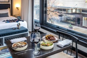 table of breakfast at Hilton Cincinnati Netherland Plaza