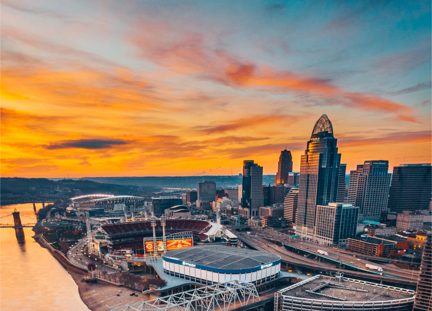 explore downtown cincinnati at sunset