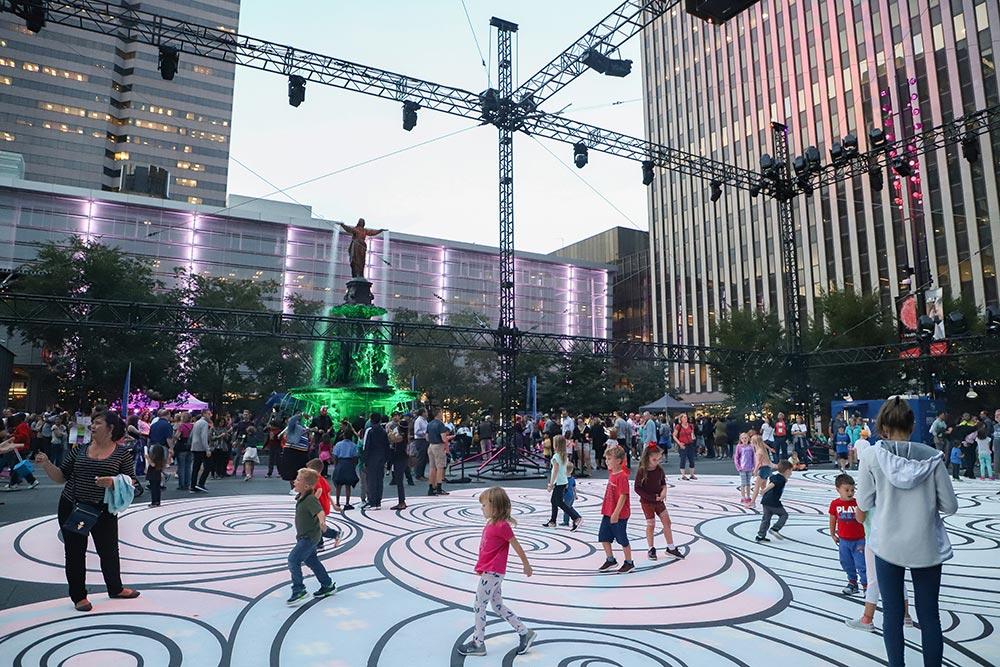 kids dancing at Blink festival in downtown cincinnati's fountain square